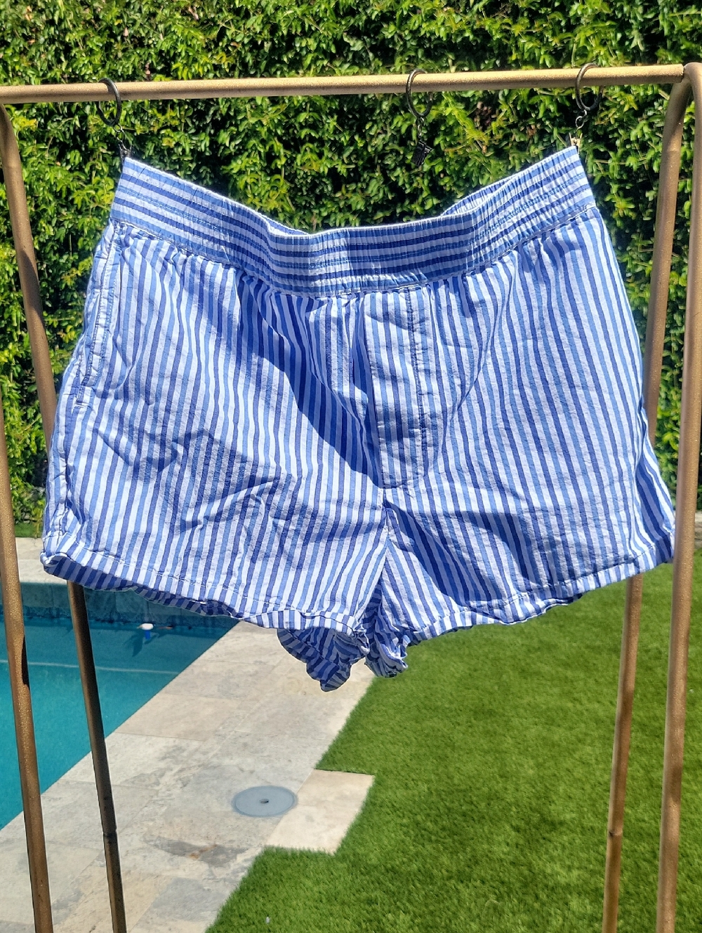 Blue & White Striped 100% Cotton Casual Shorts L